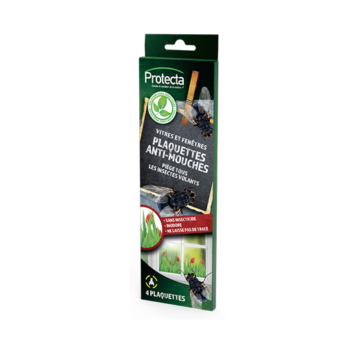 4 PLAQUETTE ANTI MOUCHES 4.8X24CM ENGLUEE DECOREE TRANSPARENTE