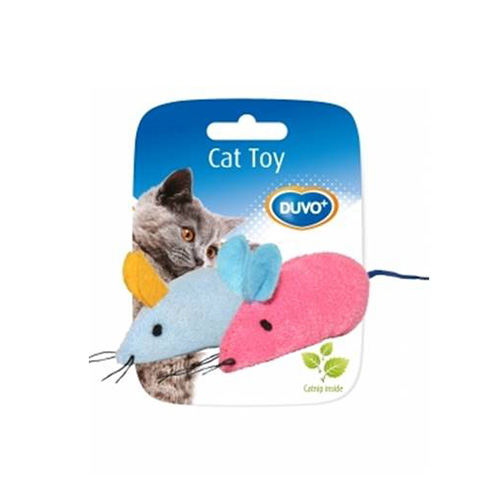 JOUET CHAT SOURIS 2PCS BLEU/ROSE