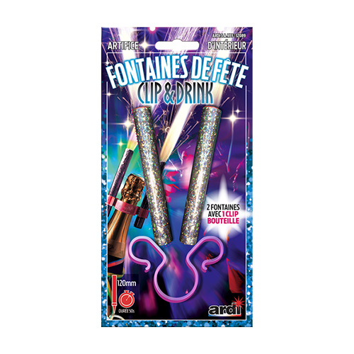 LOT DE 2 FONTAINES DE FETE + CLIP BOUTEILLE 120MM 50 SECONDES